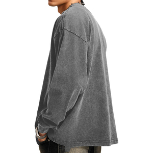 Nuevo 100% algodón personalizado patrón sólido lavado ácido Anti-encogimiento cuello redondo cómodo sudadera de gran tamaño para hombres - Product Image 4