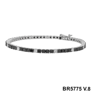 Pulsera de tenis de oro de 14 quilates para mujer 0.84CTW Diamante de corte brillante natural de 3.64CTW Brazalete de rodio de dos tonos único de piedra negra - Product Image 5