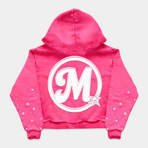 Sweat à capuche personnalisé pour femme, coupe courte et oversize, en coton éponge 450 GSM, délavé à l'acide, avec strass sur le devant, imperméable - Product Image 2