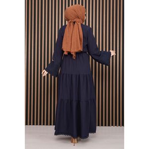 Ensemble décontracté deux pièces bleu marine pour femme : chemise et jupe à bordure dentelle, design short deux pièces - Product Image 4