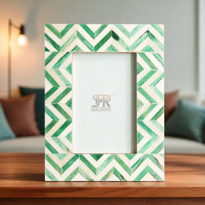 Marco de Fotos Elegante Hecho a Mano con Incrustaciones de Hueso Verde, Diseño de Espiga, Adorno Decorativo, Paletas Giratorias, Montaje en Pared/Mesa, Creativo - Product Image 1