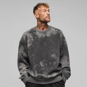 Men Acid Washed Sweatshirt Drop Shoulder Crew Neck Sweat Shirt Men's Winter Streetwear Vintage Wash Baggy Sweatshirts Mens - Product Image 1