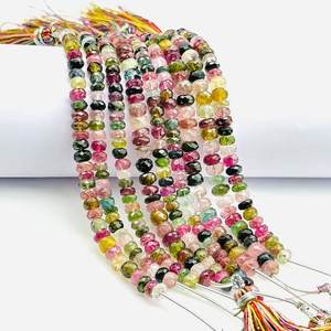 Multi Natural Watermelon Tourmaline Faceted Rondelle Beads 5-6mm 4 Inches Mix Color Beaded Jewelry - Product Image 4