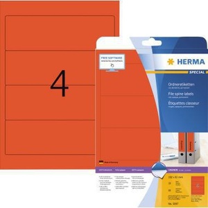 Etiquetas Autoadhesivas para Encuadernación HERMA, Anchas/Cortas, 61 x 192 mm, con Orificio para Colgar, Rojas, 80 Etiquetas/Paquete, Accesorio para Carpetas de Archivo - Product Image 1