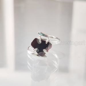 Bijoux en pierre brute bague pour femme grenat naturel pierre précieuse brute janvier pierre de naissance croix broche bande bijoux 925 bague en argent Sterling - Product Image 1