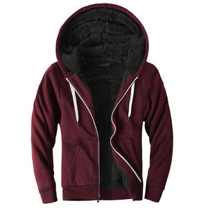 Wholesale Custom High Quality Men Thick Winter Full Zip Warm Faux Fur <b>Sherpa</b> Fleece <b>Lined</b> <b>Hoodie</b> - Product Image 1
