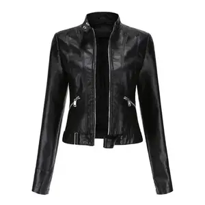 2023 leather jacket breathable women short jacket small casual winter collar women leather jacket women solid plane leather coat