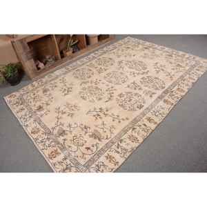 Tapis turc vintage 5.8 x 8.7ft Beige marron laine Latex support motif abstrait Tabriz pour entrée Rectangle Patchwork Design - Product Image 4