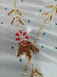 Tissu brodé de haute qualité avec des perles pour les robes de soirée de style festif pour la silhouette de plage, fabriqué en lin, rayonne et cachemire - Product Image 5