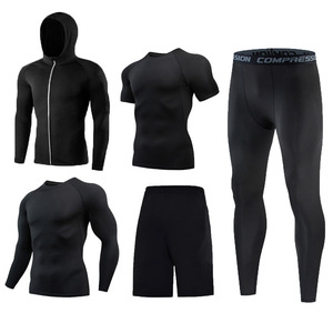 Pure Black Thermo Underwear Hombres Fitness Training Tight Compression Sportswear Trajes Conjuntos - Product Image 4