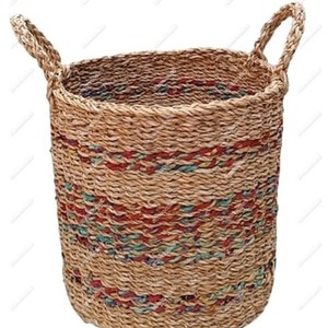 New Fashion Handmade Woven Seagrass Storage <b>Basket</b> Indoor With Handles Woven Dirty Clothe Toy Sundries Collection <b>Basket</b> - Product Image 5