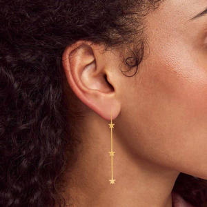 Jeulia Dreamy Star Sterling Silver <b>Threader</b> Drop <b>Earrings</b> with Pearl and Diamond in 18K Gold Plating - Product Image 4