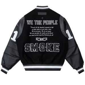 Vestes universitaires brodées pour hommes fabriquées en usine, longueur standard, en cuir et toile, col montant, logo sur le devant - Product Image 6