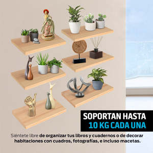 Ripiani galleggianti in legno 6 pezzi 30x15 cm - Product Image 6