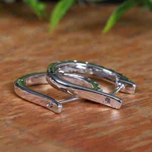 Round Cut Moissanite Diamond <b>Huggie</b> Hoop 925 Sterling <b>Silver</b> Party Wear Medium Solitaire <b>Earrings</b> Elegant Pair - Product Image 2