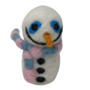 Poupée bonhomme de neige en laine faite à la main pour décorations de Noël jouet éducatif du Népal avec écharpe feutrée à l'aiguille - Product Image 1