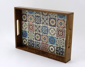 Premium Design High Quality Ramadan Eid <b>Gold</b> and Wooden <b>Tray</b> with Wide Edge for Fruits and in Wholesale - Product Image 1