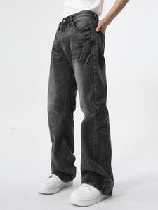 Kivotech-Pantalon cargo rétro micro-évasé personnalisé en usine pour hommes, jean tissé coupe ample, jean tendance lavé à la pierre pour hommes - Product Image 3