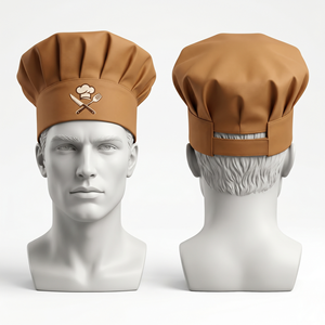 Men Chef Cap Premium Polycotton Twill 200 GSM Breathable Blue Pleated Crown Adjustable Band Custom Logo 3D Embroidery Chef Cap - Product Image 5