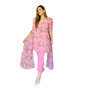 Último diseñador de moda Oficina Ropa informal Impresión digital Trabajo Georgette Mujeres Kurta Pantalones Conjuntos Venta al por mayor Tarifa barata India - Product Image 1