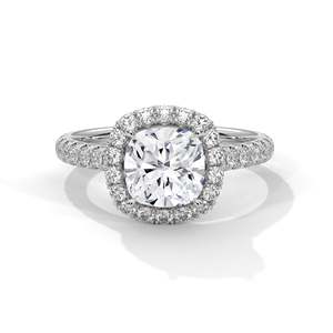 Bague de fiançailles halo en diamant de laboratoire taille coussin, 2 carats au centre, en or massif, avec pavé de diamants délicat, Or jaune, rose et blanc - Product Image 3