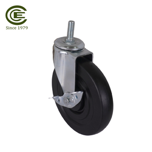 5 Inch Industrial <b>Caster</b> Black TPR <b>Wheel</b> with M10 X 1" Threaded Stem Side Lock - Product Image 3