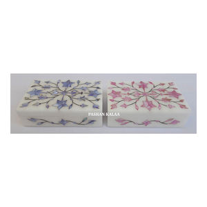 Boîte à bijoux en nacre de forme rectangulaire avec incrustation de marbre blanc de meilleure qualité pour importateur de cadeau de bague de mariage - Product Image 1