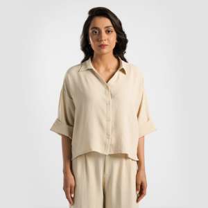 Buttoned up 100% <b>Linen</b> Shirt (Biscotti) Simple Fashion Workout <b>Top</b> - Product Image 1