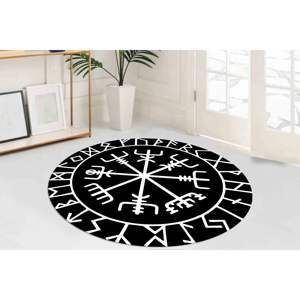 Nordic-Scandinavian Printed <b>Rug</b>: Viking-Inspired Black Modern 3D <b>Chenille</b>,<b>Chenille</b> <b>Rug</b> - Product Image 5