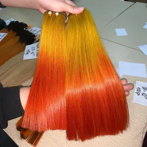 热销趋势橙色优质丝滑光滑骨直角质层对齐头发纯越南生发假发接发