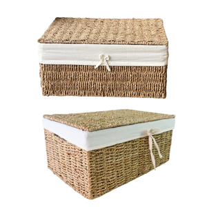 Panier de rangement décoratif en osier fait à la main Boîte de rangement rectangulaire avec texture tissée et cadre en métal - Product Image 1