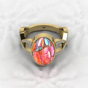 925 Sterling Silver Spiny Oyster <b>Turquoise</b> Gemstone Bezel Setting Rhodium Plated Women's Unisex Wedding Engagement Party <b>Ring</b> - Product Image 2