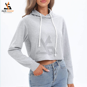 Ventes en gros de sweats à capuche courts personnalisés pour femmes, sweats à capuche courts en coton pour femmes, sweats à capuche en molleton brossé pour femmes, sweats à capuche à la mode, taille plus, conception OEM - Product Image 3