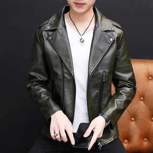 Blouson de moto en cuir personnalisé à revers avec fermeture éclair dans les poches latérales Blouson en cuir PU pour hommes - Product Image 2
