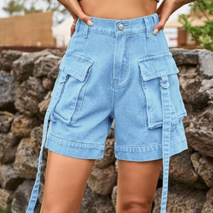 Shorts en jean cargo décontractés sexy pour femmes, taille mi-haute, tendance, en coton denim, avec poches, délavé à la pierre, pour l'été - Product Image 4