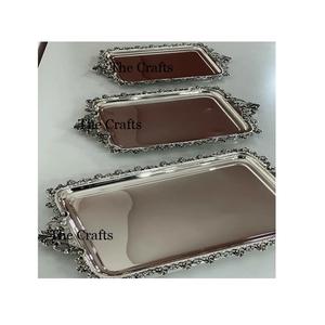 Plateau de petit-déjeuner en acier inoxydable au design avantageux pour la maison et l'hôtel, vaisselle décorative, plateau de service - Product Image 3