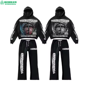 Ensemble de survêtements unisexes coupe classique, haute qualité, personnalisable, effet délavé, avec sweat à capuche et pantalon de survêtement en tissu éponge, avec logo - Product Image 3
