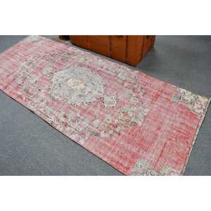 Turkish Vintage Rug, <b>Runner</b> 3.2x8.3 ft (99x254 cm) Rug, <b>Red</b> Southwestern Wool Rug - Product Image 4