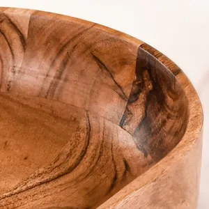 Bandeja larga de madera de acacia para servir, plato de fruta, centro de mesa de madera rústico, cuenco decorativo, grano Natural hecho a mano, seguro para alimentos - Product Image 5