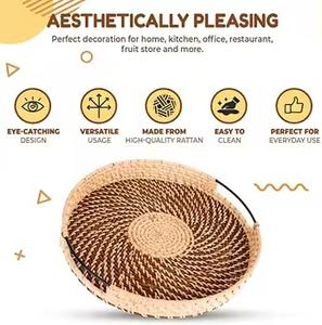 Plateau de service alimentaire rond en rotin le plus vendu de qualité deluxe avec design tissé, parfait pour l'hôtellerie et les repas élégants - Product Image 4