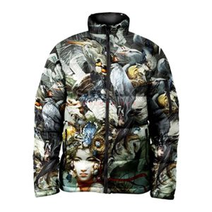 Custom Men's Puffy <b>down</b> Jacket Winter Outdoor Canvas Fabric Fashion Street Style with Stand Collar and Color Block Print - Product Image 1