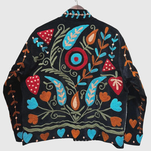 Chaqueta con Cuello Mao y Patrón Geométrico Bordado a Mano, Manga Larga, Estilo Blusón de Terciopelo para Adultos, Ropa de Otoño - Product Image 2
