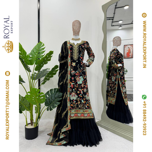 Nueva ropa tradicional india Faux Georgette con colección de trajes Sharara de trabajo de secuencia pesada - Product Image 1