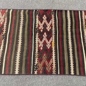 Vintage Turkish Rug, Small 1.9x3.9 ft (58x118 cm) Rug, <b>Red</b> Polka dot <b>Wool</b> Rug - Product Image 3
