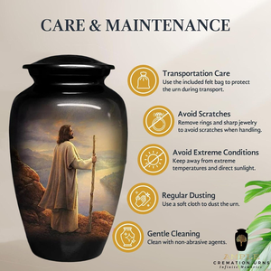 Handcrafted Aluminum Cremation <b>Urn</b> Jesus Engraved Cremation <b>Urns</b> | Meena Coating | Leak-Proof Design (Keepsake & <b>Large</b> Options) - Product Image 5