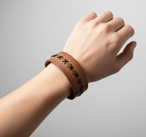 Brazalete de Cuero Genuino para Hombre |   Pulsera Ancha de Cuero con Punto de Cruz Hecha a Mano |   Proveedor Mayorista OEM - Product Image 5