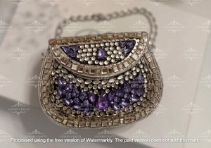 Kundan pochette rose vert pierre sac à main mariée perle poignée sac à main indien fête de mariage porter boîte pochette - Product Image 4