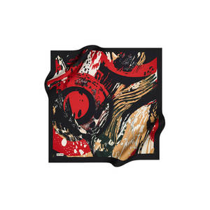 Vintage Plaid Silk Handkerchief Scarf-Black Polyester Square Brush Pattern - Product Image 1