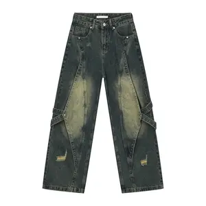 Retro-Trend beliebte Ins-Stil Distressed Splicing Design Straight Jeans