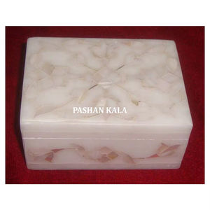 Importateur et exportateur indiens incrustation de marbre blanc nacre boîtes à bijoux de forme rectangulaire pour cadeau d'entreprise - Product Image 1